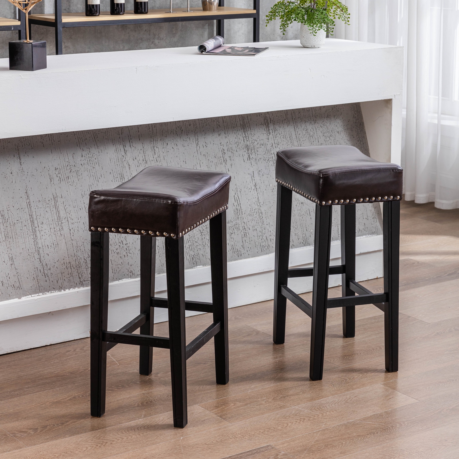 Grey saddle bar shop stools