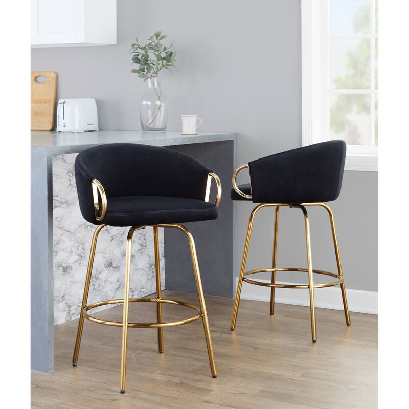 Silver Orchid Battista 26" Fixed-Height Gold Counter Stool with Round Gold Footrest (Set of 2)
