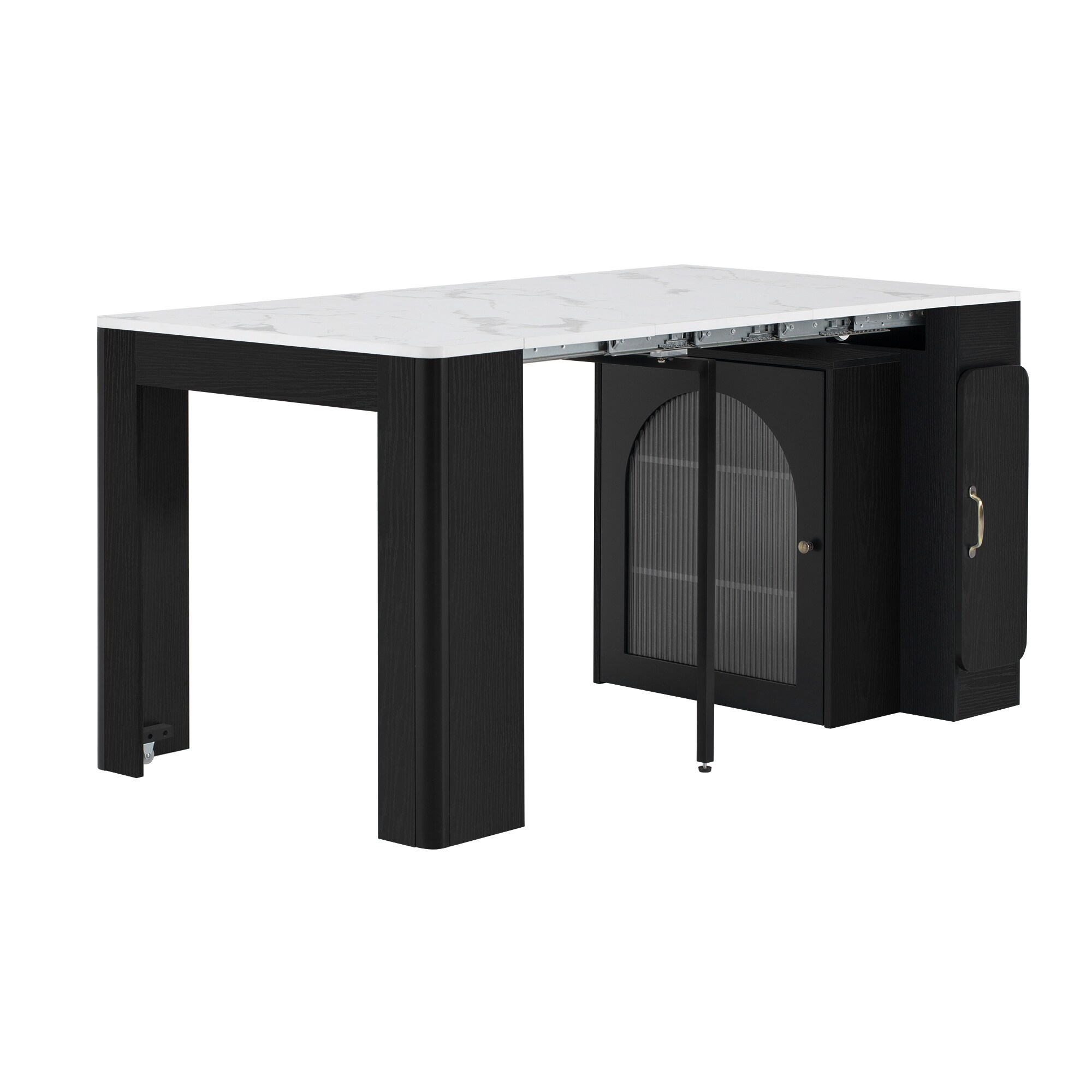 Modern Extendable Dining Table with Rolling Wheels and Integrated
