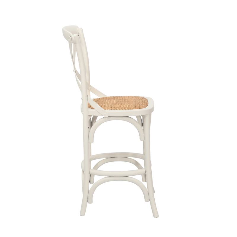 Porthos Home Ziva Counter Stools Set of 2, Elm Wood with Woven Rattan