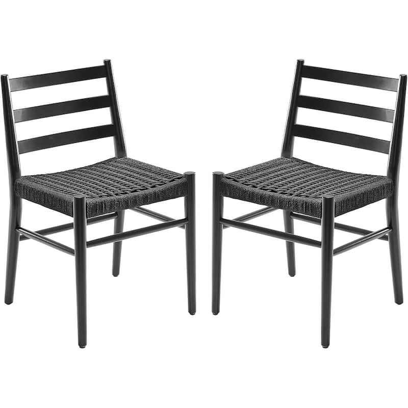 Dining Chairs Set of 2, Woven Rope Seat with Sturdy Metal Frame, Mid Century Modern Dining Room Chairs for Kitchen - Black