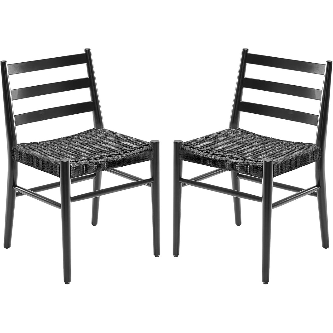 Dining Chairs Set of 2, Woven Rope Seat with Sturdy Metal Frame, Mid Century Modern Dining Room Chairs for Kitchen