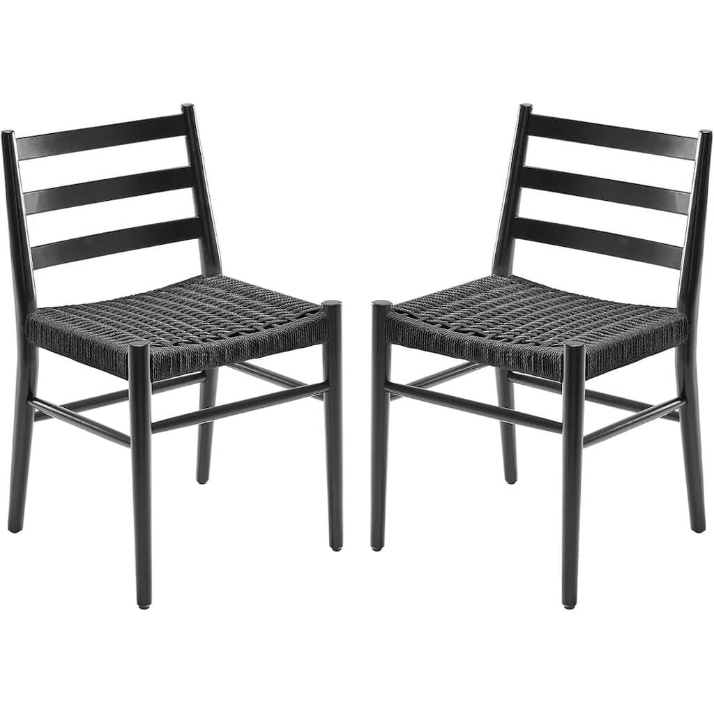 Dining Chairs Set of 2, Woven Rope Seat with Sturdy Metal Frame, Mid Century Modern Dining Room Chairs for Kitchen