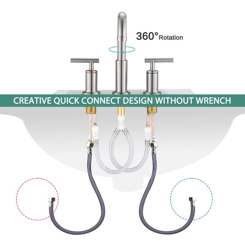 Modern 2 Handle 360° Swivel Bathroom Sink Faucet with Pop Up Drain and Aerator, Anti Corrosion, Anti Rust, Anti Splash