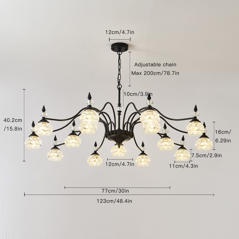 Farmhouse Antique Chandeliers with Glass Shade, Vintage Black Crystal Chandelier