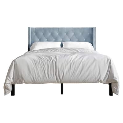 CraftPorch Luxurious Velvet Wingback Tufted Upholstered Bed