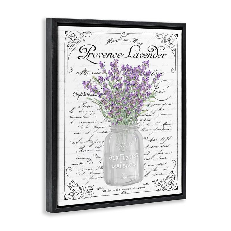 Stupell Lavender Sprigs Bouquet Ornate French Script Motif Floater Frame, Design by Lettered and Lined