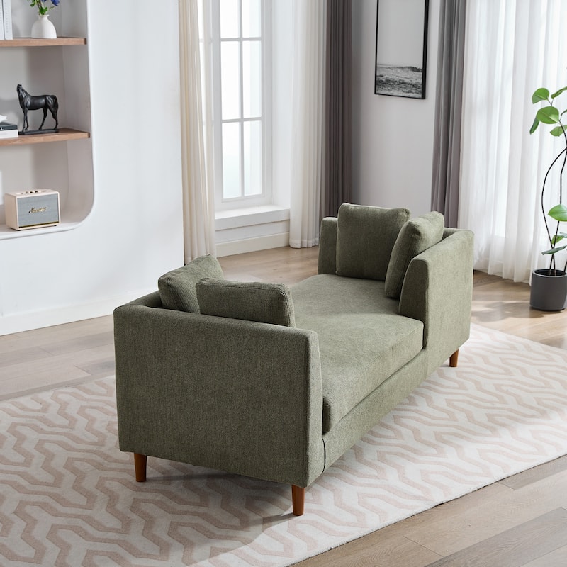 77.95" W Modern Double-Sided Chaise Lounge, Living Room Chair with Armrests Chenille Sleeper Sofa with 4 Pillows & Wood Legs