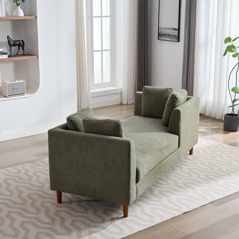 77.95'' Wide Modern Double-Sided Upholstered Chaise Lounge Indoor,Chenille Fabric Sleeper Sofa Couch With 4 Throw Pillows