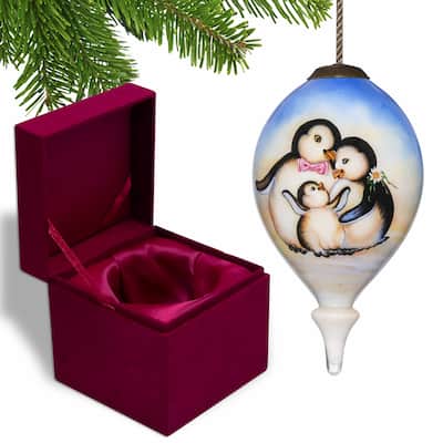 Family of Penguins Hand Painted Mouth Blown Glass Ornament - 4.75" x 2.5" x 2.5"