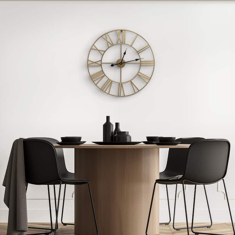Sorbus Large Decorative Wall Clock, Analog Metal Clock, 24" Round (Gold)