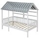 preview thumbnail 5 of 5, Wood Twin Size House Bed with Roof /Guardrail and Shelves