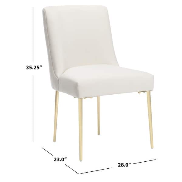 dimension image slide 9 of 12, SAFAVIEH Couture Nolita Velvet Accent Chair - Mustard / Brass - 28"x23"x35.3" - 28" W x 23" D x 35" H
