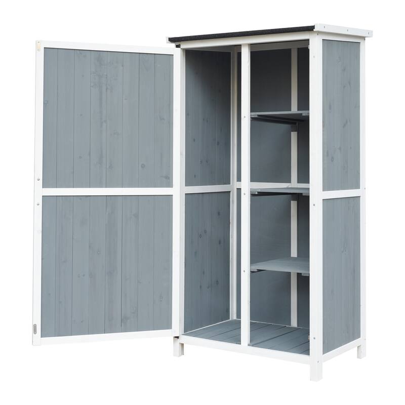 Roomfitters 54 Inch Two-Tone Outdoor Storage Shed with Sloped Roof, Gray and White