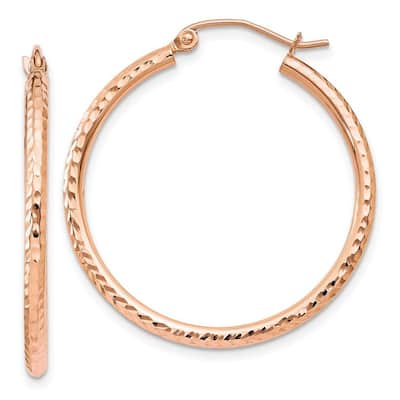 Curata 14k Rose Gold Sparkle Cut Polished Hoop Earrings - 30x30mm
