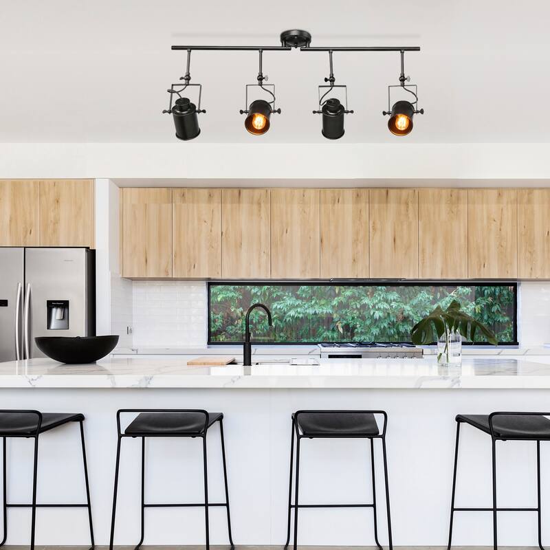 Modern Black 4-Light Spotlight Adjustable Linear Track Lighting Kit Flush Mount Ceiling Light - W 36.4" x E4.7" x H15"