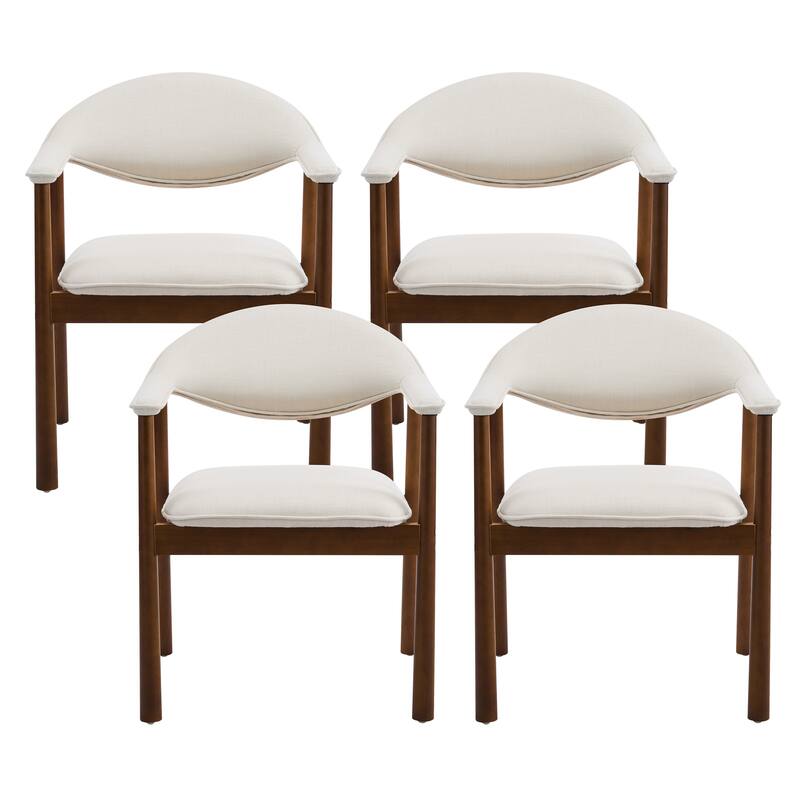 Christopher Knight Home - Modern Upholstered Rubber Wood Dining Chairs with Ergonomic Curved Back - Set of 4 - Beige,Walnut