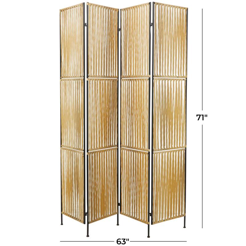 Light Brown Bamboo Handmade Hinged Foldable Partition 4 Panel Room Divider Screen