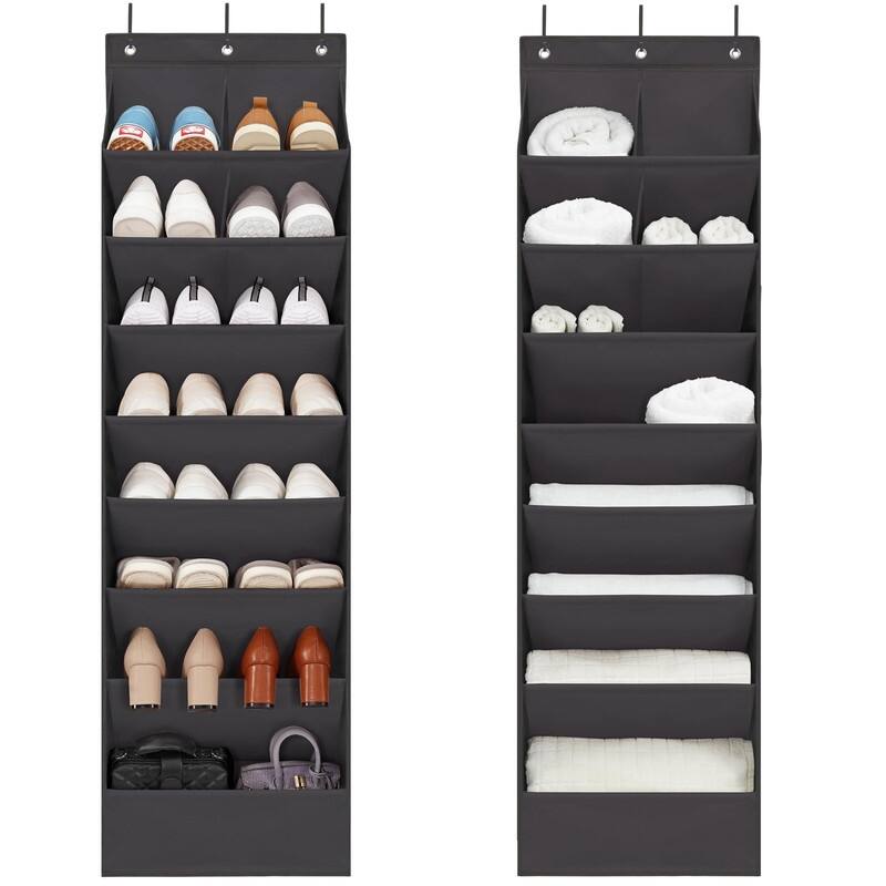 Over the Door Shoe Organizer with 10 Pockets - Black-6+4 Pockets