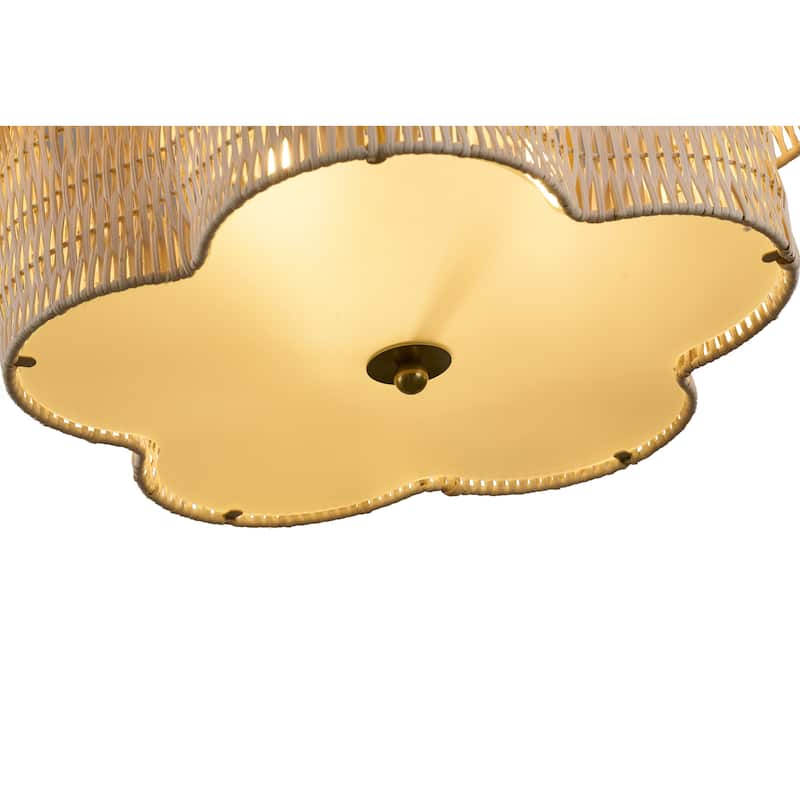 6-Light Brass Chandelier With A Nature Rattan Waved Basket Shade