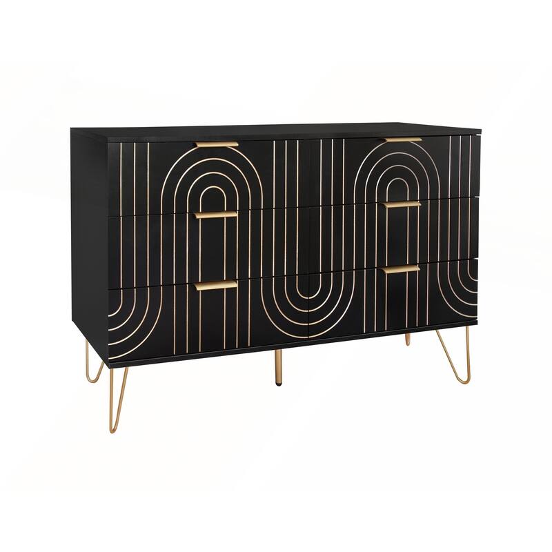 Modern 6 Drawer Dresser with Metal Handles