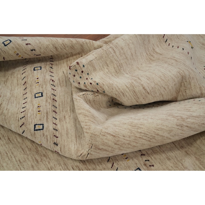 Hand Knotted Oriental 100% Wool Carpet Tribal Animal Pictorial Beige & Ivories Gabbeh Area Rug - 9' 11'' X 7' 11''