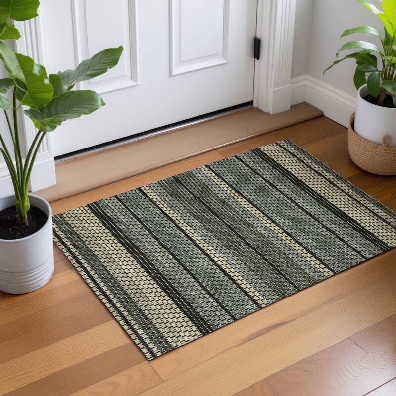 Machine Washable Indoor/ Outdoor Boho Stripe Chantille Rug