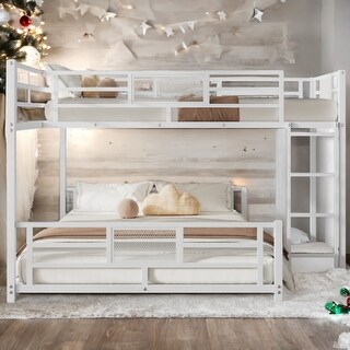White Twin over Full Metal Frame Twin & Full Size Platform Beds for 2(with Weight Capacity 250lbs/350lbs)
