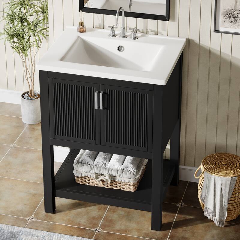 23.5 Inch Single Bathroom Vanity With Ceramic Top, Sink Included