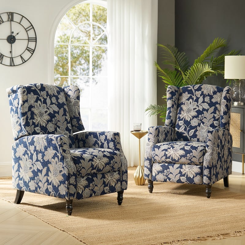 Damaris Mid-Century Modern Manual Pushback Recliner with Wingback Design Set of 2 by HULALA HOME - GARDEN