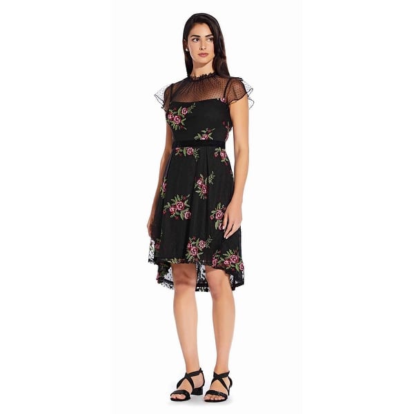 adrianna papell floral embroidered dress Maxi With Sheer Flutter Sleeves In Blush Multi Navy Floral Embroidered Maxi Dress