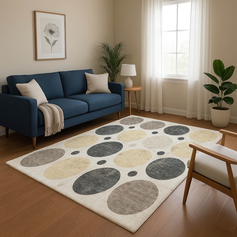 Premium Washable Super Soft Casual Circles Mayfield Rug - Ivory - 8' x 10'