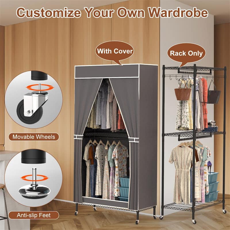 2-Tier Clothing Rack with Dust Cover
