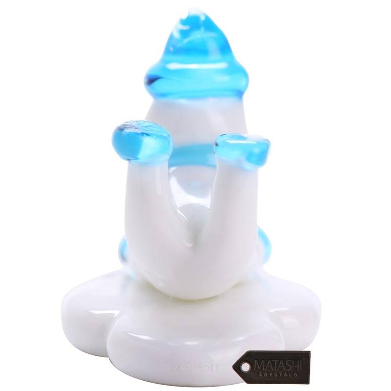 Matashi Murano Christmas Winter Decorative Glass Snowman Figurine, Home Decorative Showpiece Christmas Gift and Ornament (Blue)