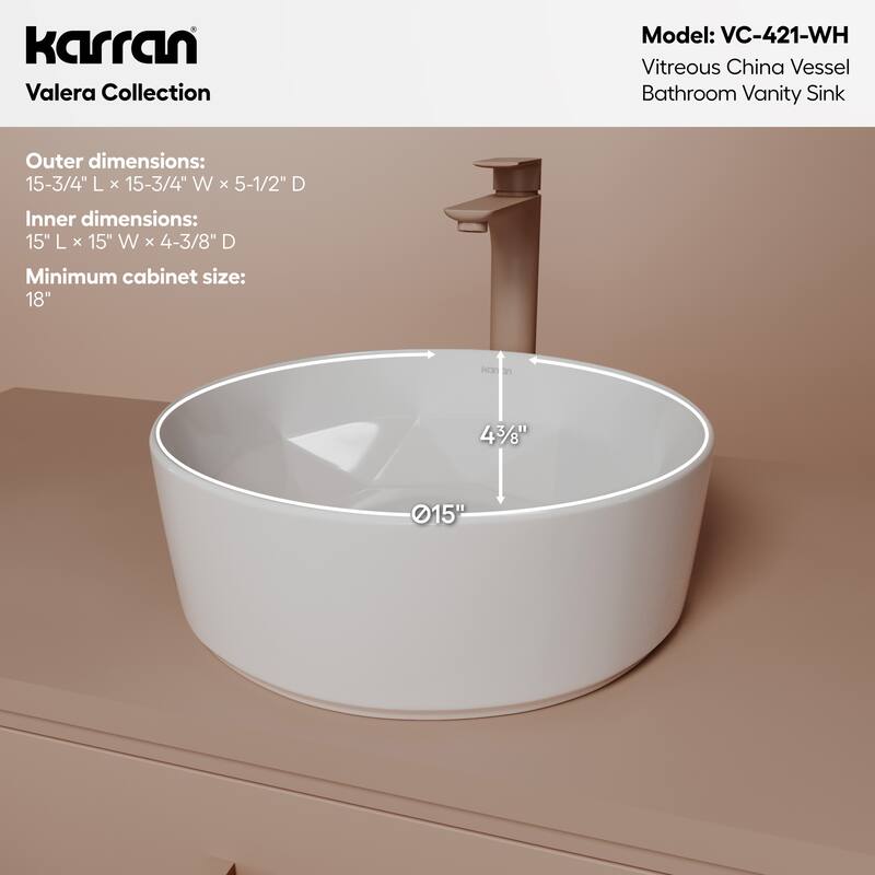 Karran Valera 16" Vitreous China Vessel Bathroom Sink in White
