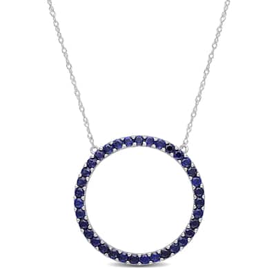 Miadora 10k White Gold Created Blue Sapphire Circle of Life Birthstone Necklace - 25.5 mm x 18 inch x 25.5 mm