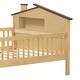 preview thumbnail 6 of 6, Kids Twin Bed with House-Shaped Headboard and Guardrail, Wood Platform Bed Frame with Built-in Storage and LED Light, Natural