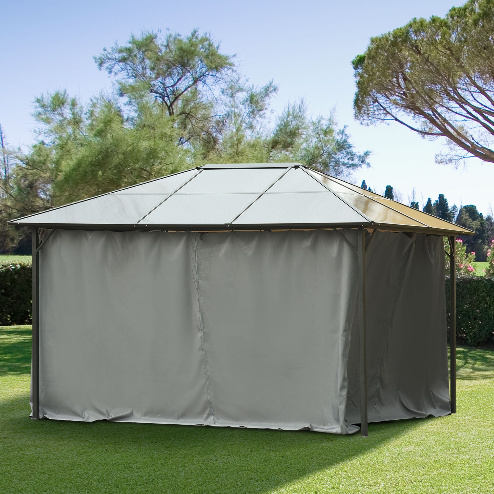 Sunshine Outdoor Privacy Gazebo Curtains Replacement Universal Curtain Sidewalls 4-Panels Set Only Curtains Garden for Patio Yard 10' x 10', Beige 