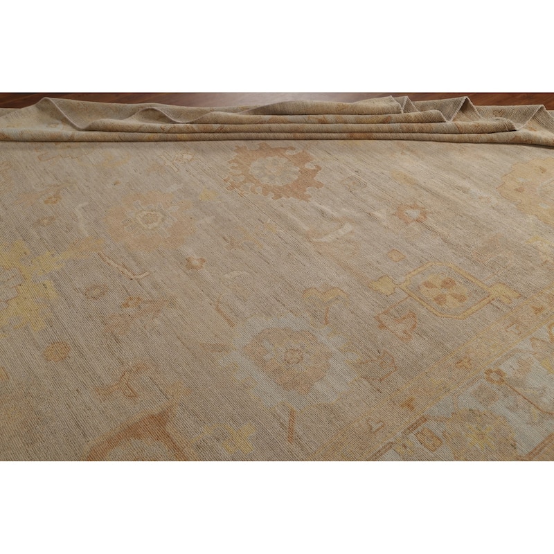 Vegetable Dye Oushak Turkish Wool Area Rug Handmade Oriental Carpet - 9'2" x 11'11"