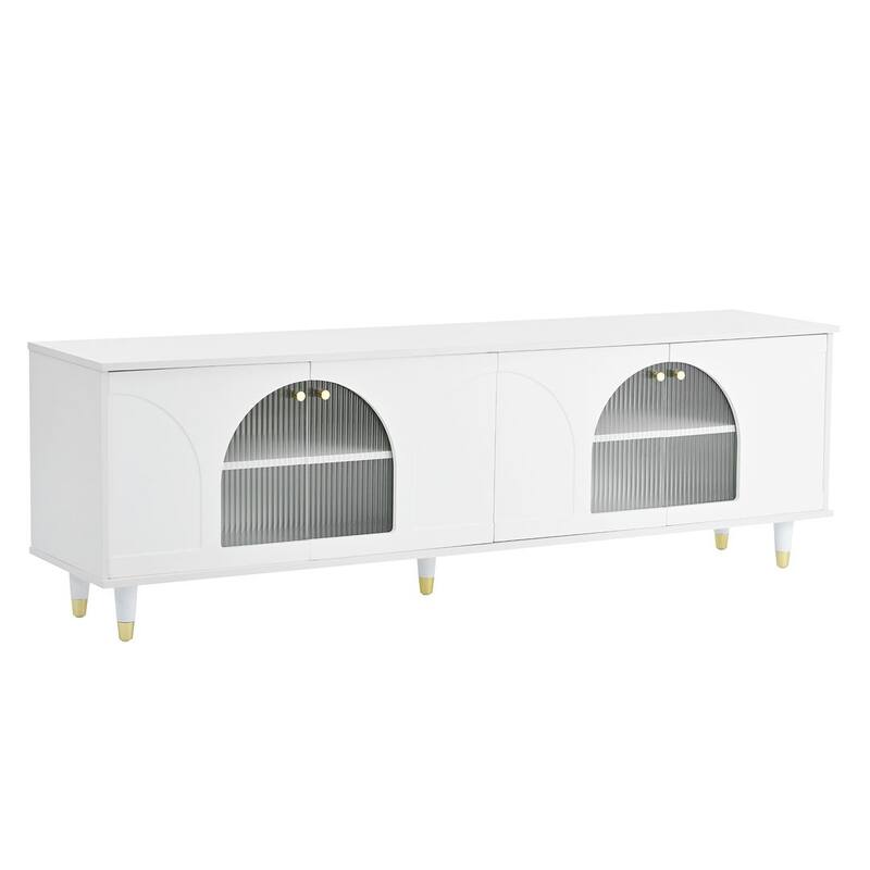 Retro Design TV Stand with Fluted Glass Doors and Adjustable Shelves for TVs Up to 78''