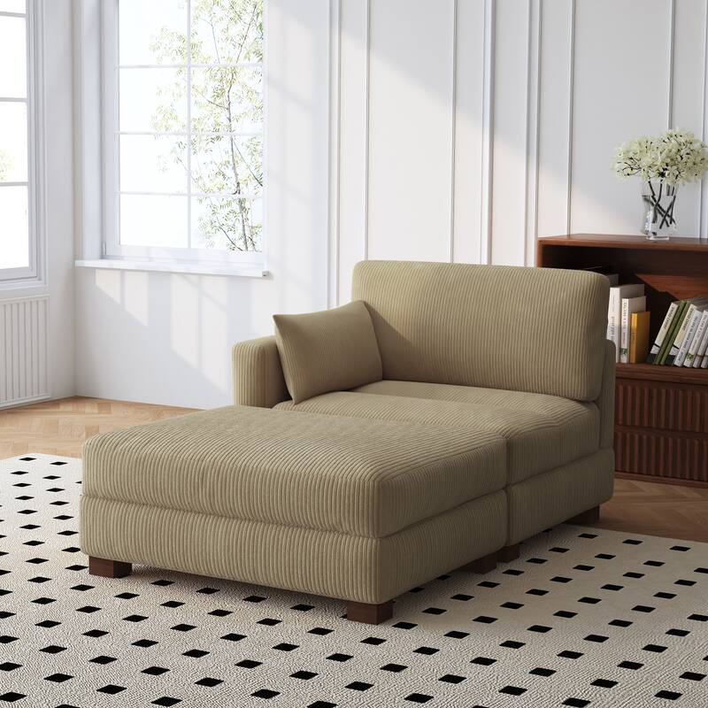 Modern 43'' Corduroy Comfy Sectional Chaise Lounge with Pillow - Left Facing - Camel
