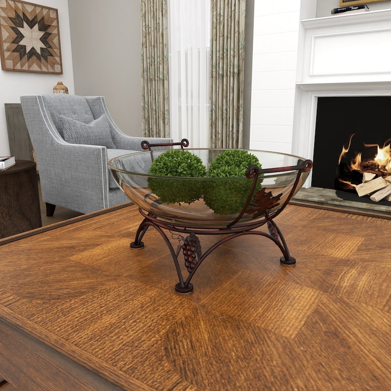 Clear Tempered Glass Kitchen Serving Bowl with Copper Metal Grapes Base