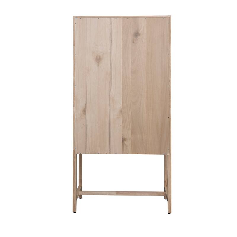 Woven Cane and Wood Cabinet - 33.5"L x 15.7"W x 66.9"H