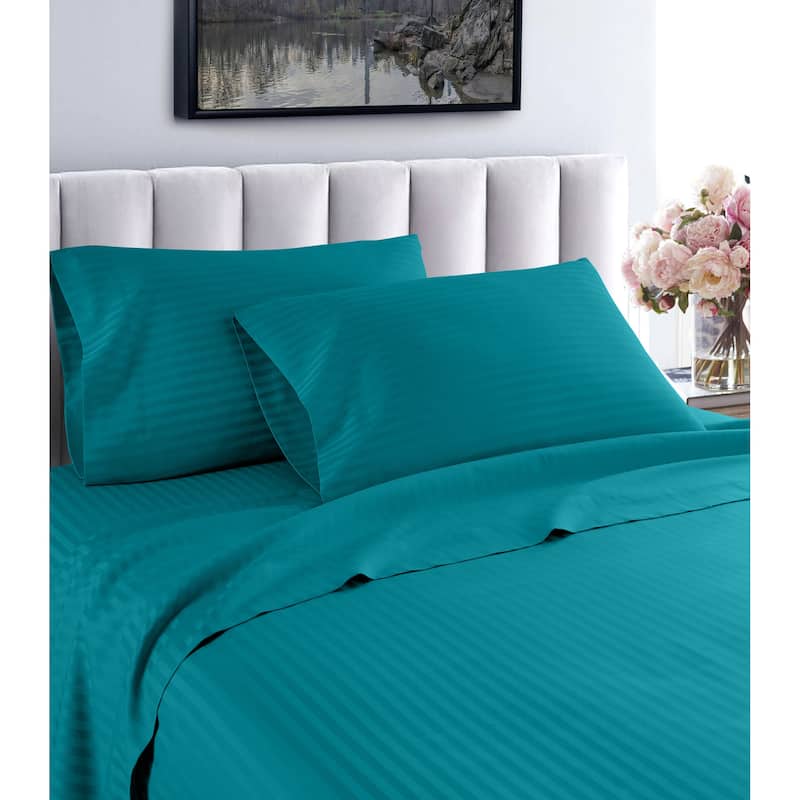 Striped 1200 TC Egyptian Cotton Deep Pocket Bed Sheet Set - Teal - King