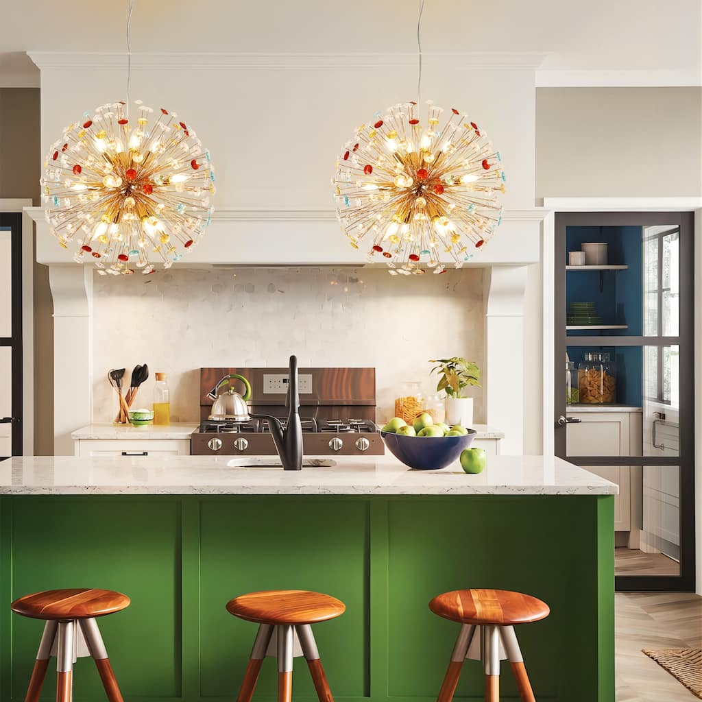 12-Light Modern Glam Linear Sputnik Crystal Chandelier Starburst Firework Globe Pendant Light - 21.6 in. W x 21.6 in. H