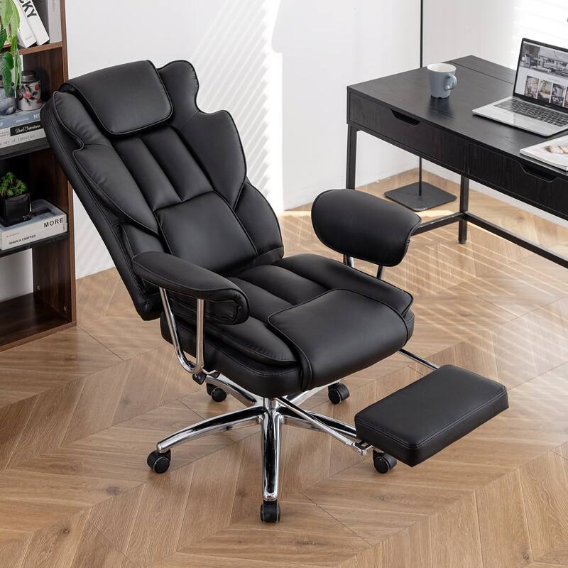 Big and Tall Executive Office Chair with Footrest - 500lbs Capacity, Ergonomic High Back, Leather Recliner with Lumbar Support