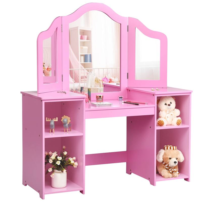 Costway Vanity Table Set Makeup Dressing Kids Girls Study Table Tri - See Details
