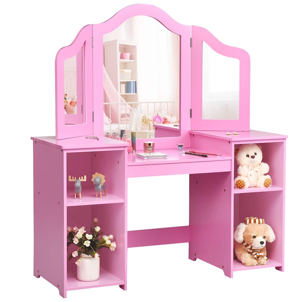 Costway Vanity Table Set Makeup Dressing Kids Girls Study Table Tri - See Details