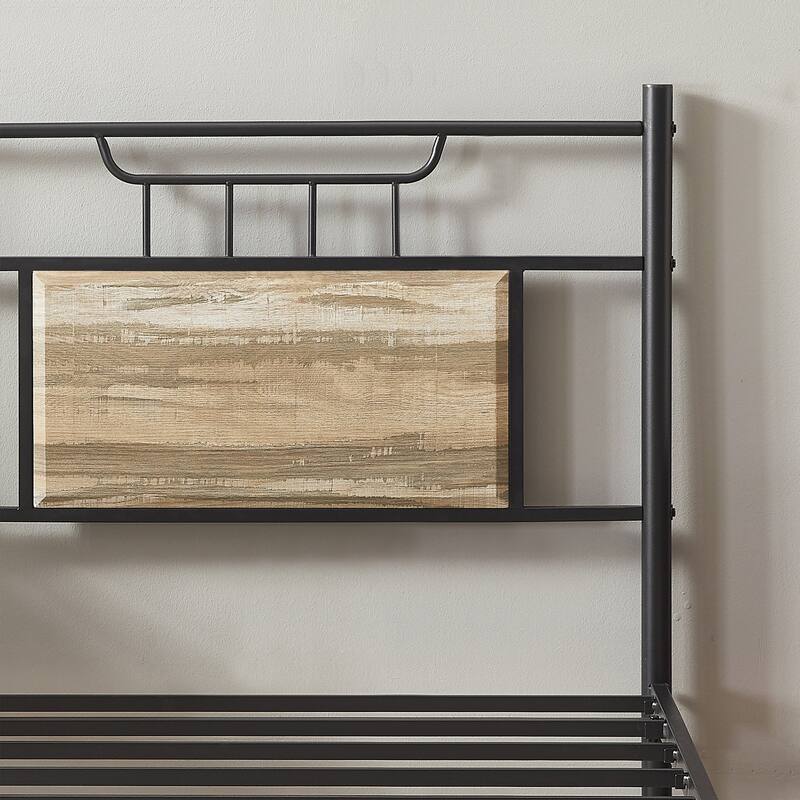 VECELO Industrial Bed Frame with Wood Headboard,Twin/Full/Queen Size Bed, Black/Brown/Slate-3 colors