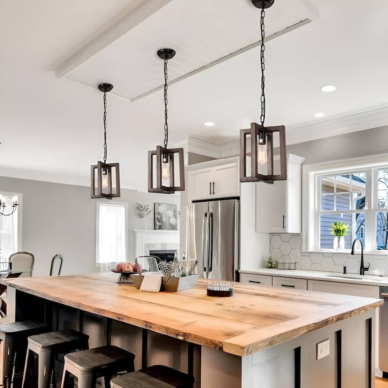 1-Light Lantern Square/Rectangle Pendant - Brown